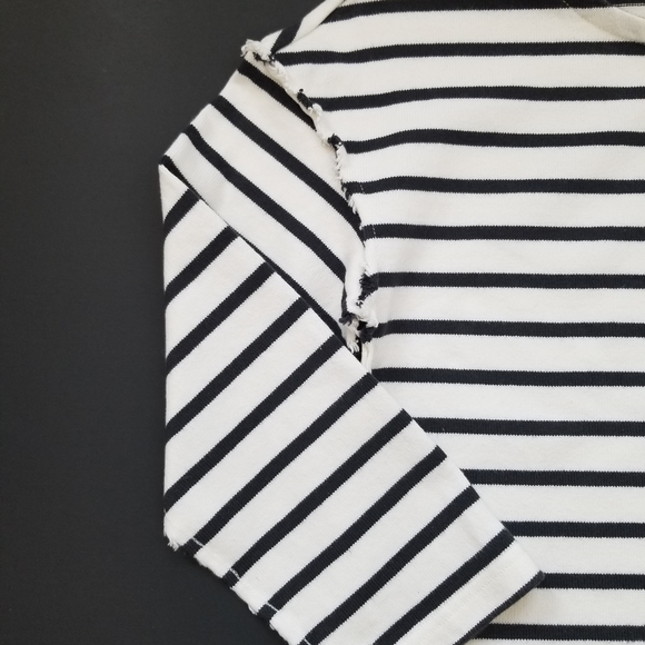 MADEWELL Striped Heavyweight Cotton Raw Edge 3/4 Sleeve Top - XS - Picture 3 of 8